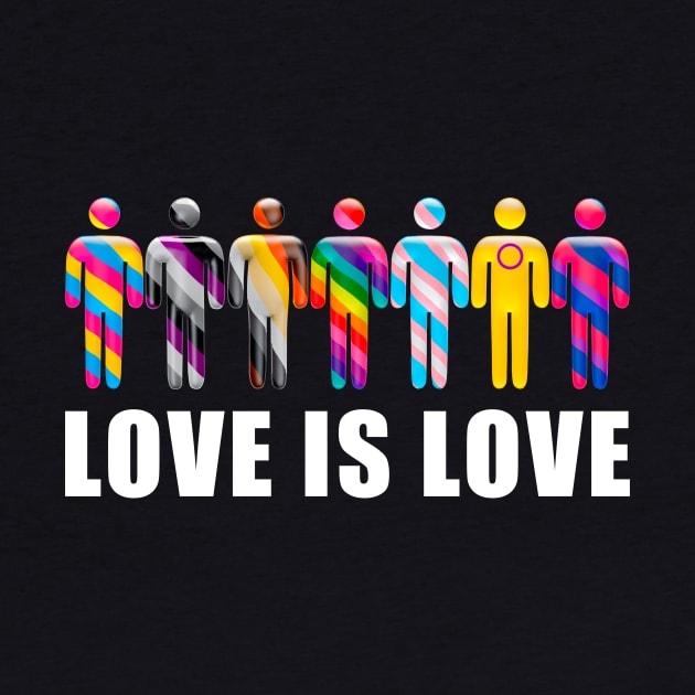 Love is Love with Men icons in LGTBQi+ flag colors by Visualisworld